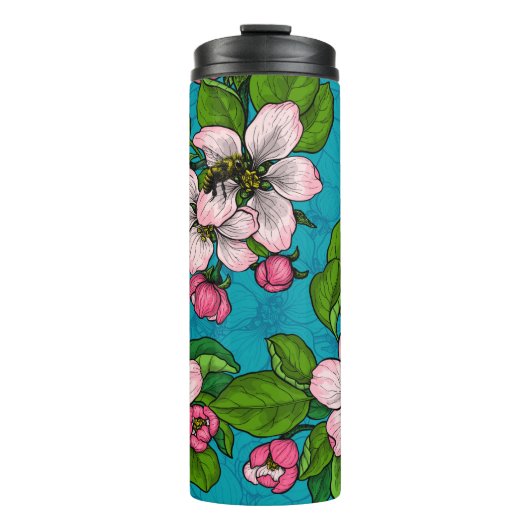 Apple blossom op turquoise thermosbeker (Voorkant)