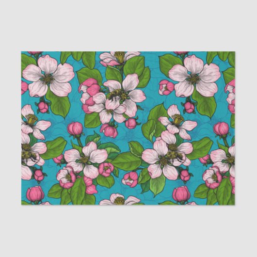 Apple blossom op turquoise tissuepapier (Voorkant)