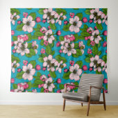 Apple blossom op turquoise wandkleed (In Situ (horizontaal))