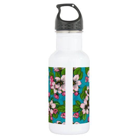 Apple blossom op turquoise waterfles (Achterkant)