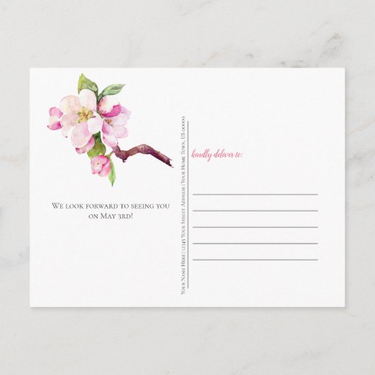 Apple Blossom Party-uitnodiging Briefkaart (Achterkant)