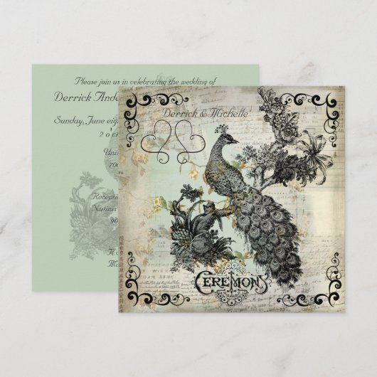 Apple Blossom Peacock Wedding Invitation Kaart (Voorkant / Achterkant)