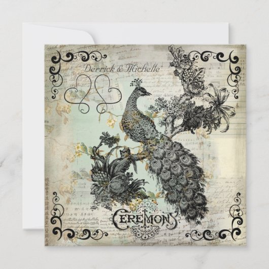 Apple Blossom Peacock Wedding Invitation Kaart (Voorkant)