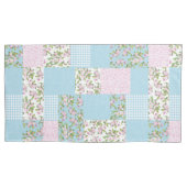 Apple Blossom Pink Blue Faux Patchwork Kussensloop (Voorkant-Links)