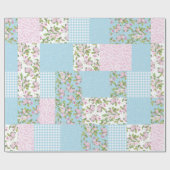 Apple Blossom Pink, Blue, Green Faux Patchwork Cadeaupapier (Vlak)