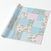 Apple Blossom Pink, Blue, Green Faux Patchwork Cadeaupapier (Uitgerold)