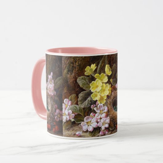 Apple Blossom Primroses en Bird's Nest Mok (Voorkant links)