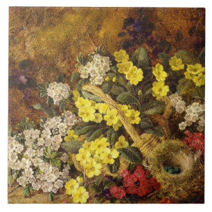  Apple Blossom Primroses en Bird's Nest Tegeltje