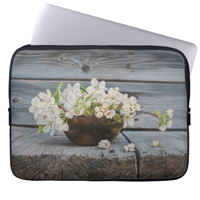 Apple Blossom Still Life – Original Fine Art Print Laptop Sleeve (Voorkant)