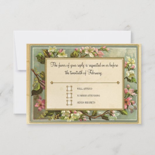  Apple Blossom, Tea Sined Typografie RSVP Kaartje (Voorkant)