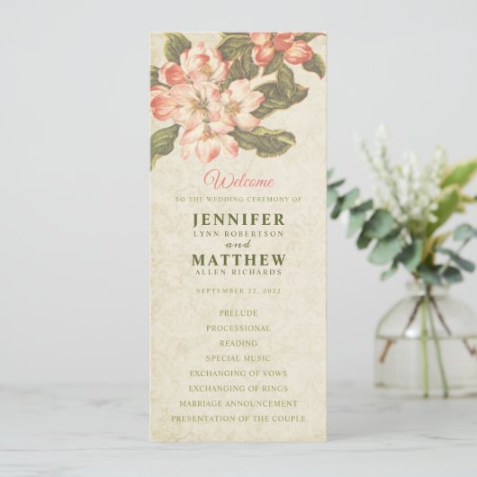  Apple Blossom Trouwprogramma Kaart (Staand voorkant)