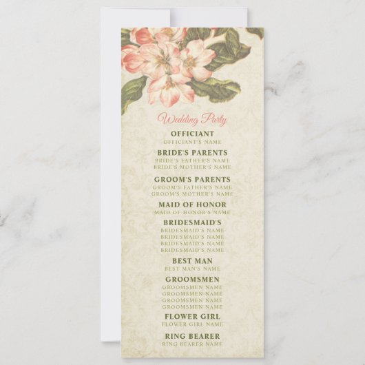 Apple Blossom Trouwprogramma Kaart (Achterkant)