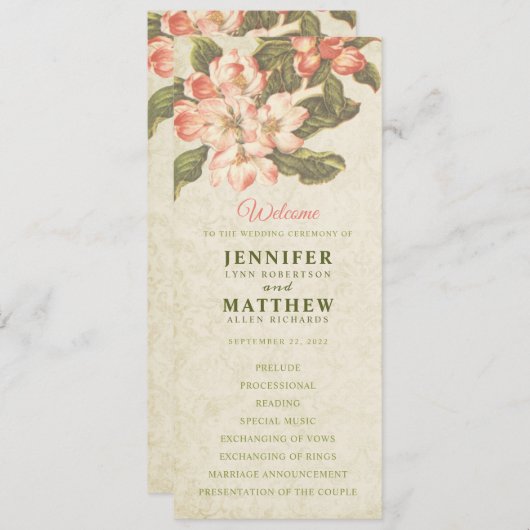 Apple Blossom Trouwprogramma Kaart (Voorkant / Achterkant)