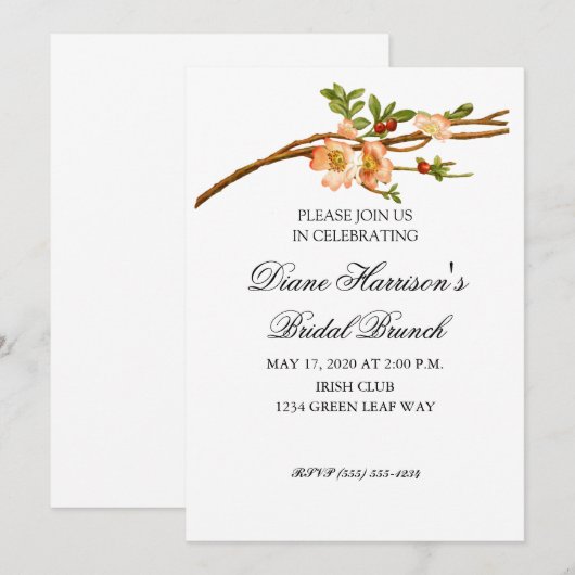 Apple Blossom Waterverf Stems Trouwdouche Kaart (Voorkant / Achterkant)