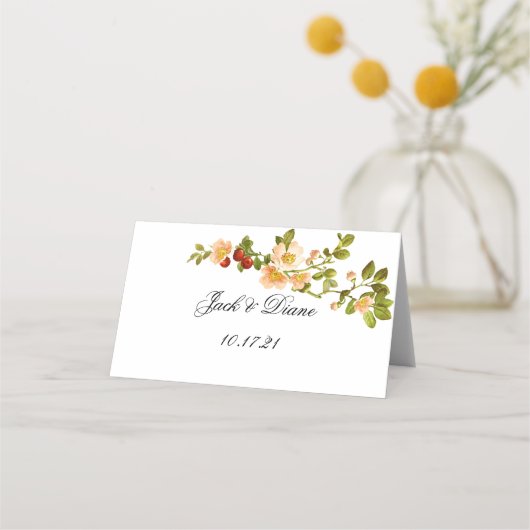 Apple Blossom Waterverf Stems Wedding Plaatskaartje (Achterkant)