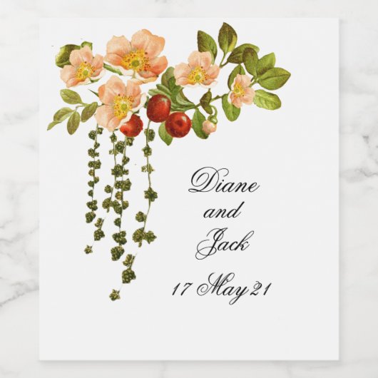 Apple Blossom Waterverf Stems Wedding Wijn Etiket (Enkel label)