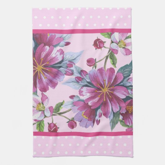 Apple Blossoms and Pink Polka Dots Kitchen Towel Theedoek (Verticaal)