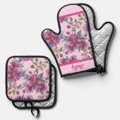 Apple Blossoms and Pink Polka Dots Ovenwant & Pannenlap Set (Voorkant / Achterkant)