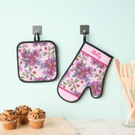 Apple Blossoms and Pink Polka Dots  Ovenwant & Pannenlap Set