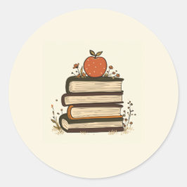 Apple Boek Stapel Ronde Sticker
