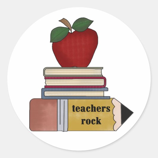 Apple, Boeken, Potcil Teachers Rock Ronde Sticker (Voorkant)