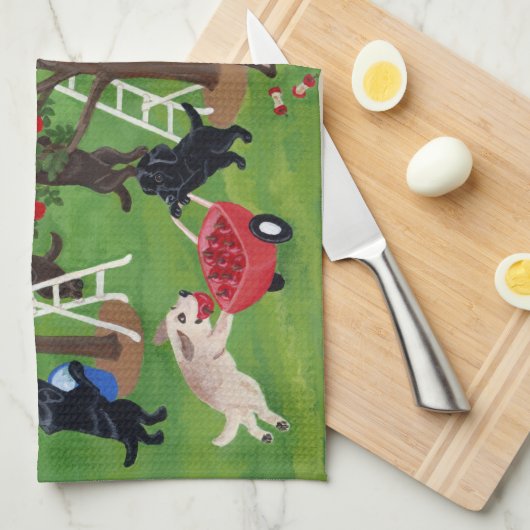 Apple Boerderij Labradors schilderen Theedoek (Quarter Fold)