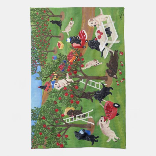 Apple Boerderij Labradors schilderen Theedoek (Verticaal)