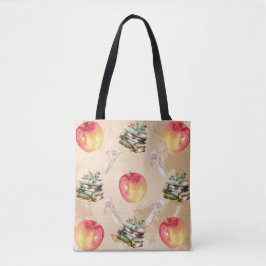  Apple & Book Pattern – Gezellige Herfst Vibe Tote Bag