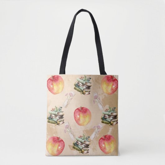  Apple & Book Pattern – Gezellige Herfst Vibe Tote Bag (Voorkant)