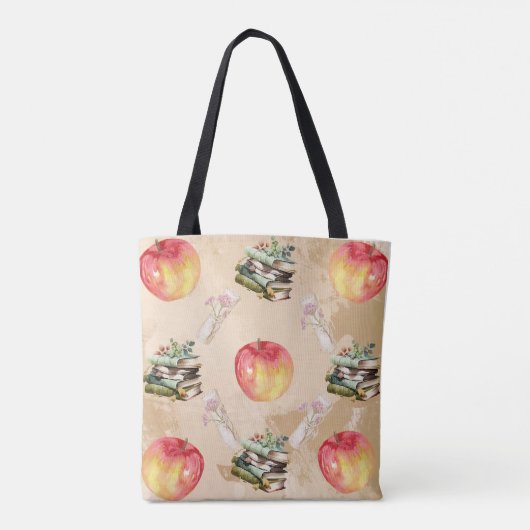 Apple & Book Pattern – Gezellige Herfst Vibe Tote Bag (Achterkant)