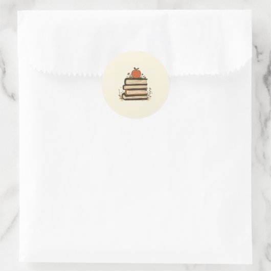 Apple Book Stack Round Sticker (Tas)