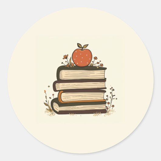 Apple Book Stack Round Sticker (Voorkant)