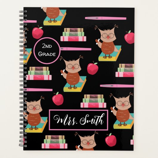 Apple Books Uil Pen Patroon Leraar Zwart Planner (Voorkant)