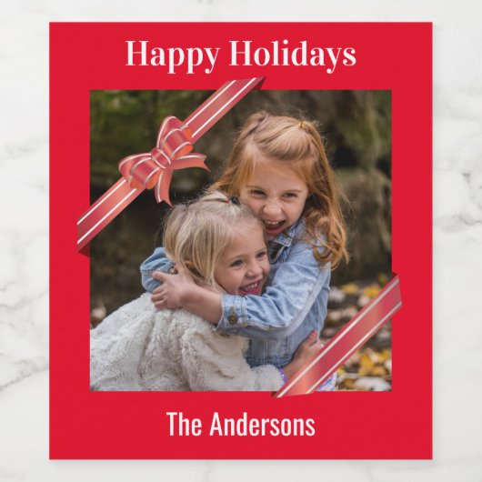 Apple Bow Kerstmis Wijn Etiket (Enkel label)