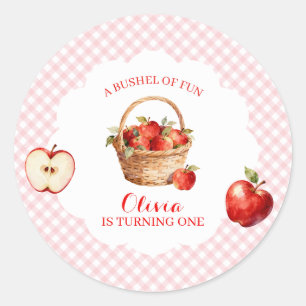 Apple Bushel of Fun 1e verjaardagsuitnodiging Ronde Sticker