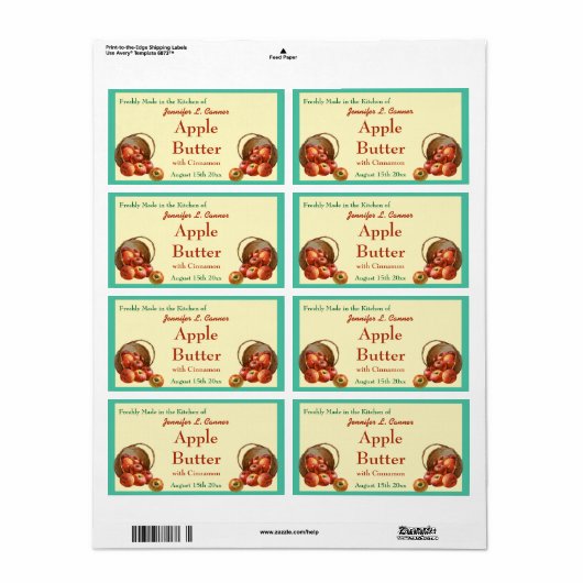 Apple Butter Canning Jar Food Label (Full Sheet)
