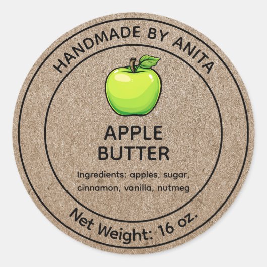 Apple Butter Jam Jelly Jar Label Kraft-papierstijl (Voorkant)
