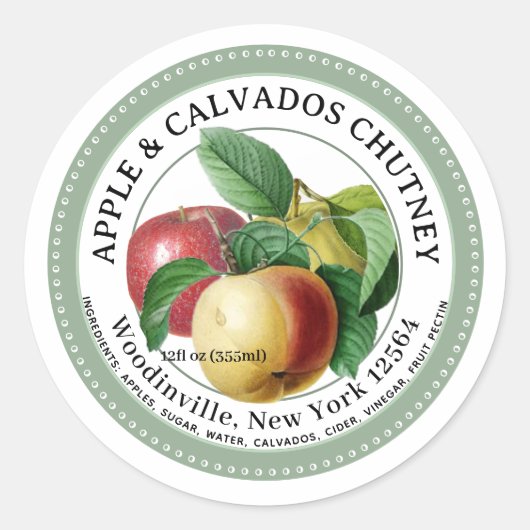 Apple Calvados Chutney Jam Productlabel Ronde Sticker (Voorkant)