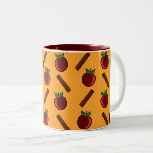 Apple Cinnamon Pattern Tweekleurige Koffiemok (Voorkant rechts)