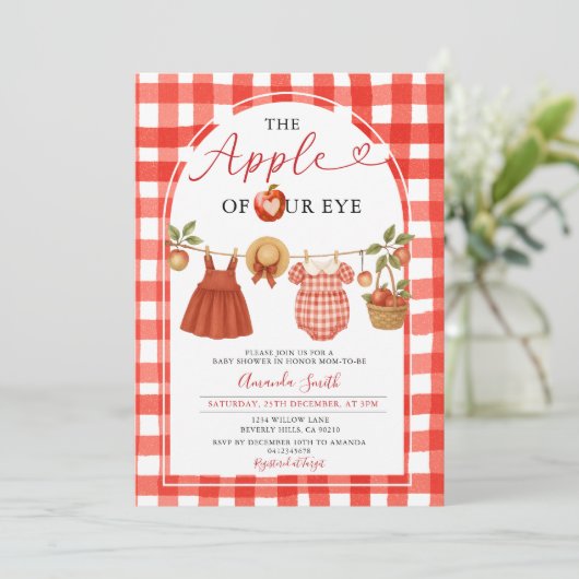 Apple Clothesline Herfst Rustic Gingham Baby showe Kaart (Staand voorkant)