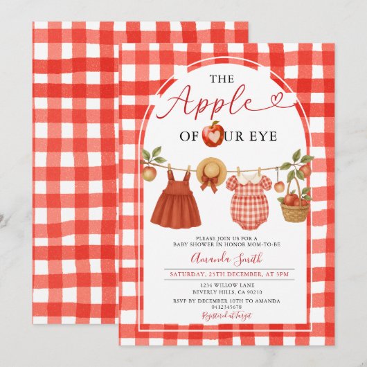 Apple Clothesline Herfst Rustic Gingham Baby showe Kaart (Voorkant / Achterkant)