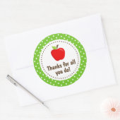 Apple Dank je leraar appreciatie groene spaties C Ronde Sticker (Envelop)