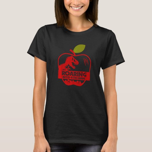 Apple Dinosaur Back To School Roaring Into 4th Gra T-shirt (Voorkant)