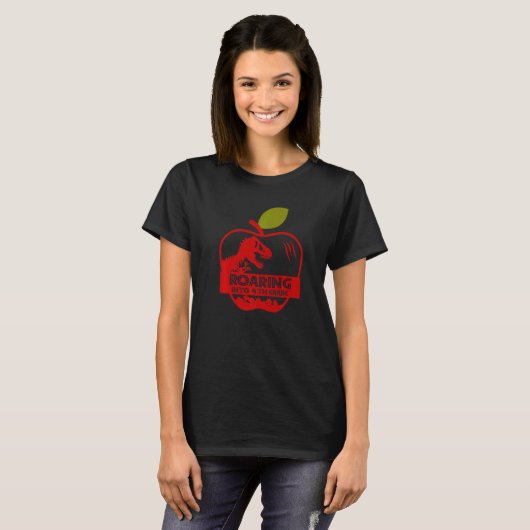 Apple Dinosaur Back To School Roaring Into 4th Gra T-shirt (Voorkant volledig)
