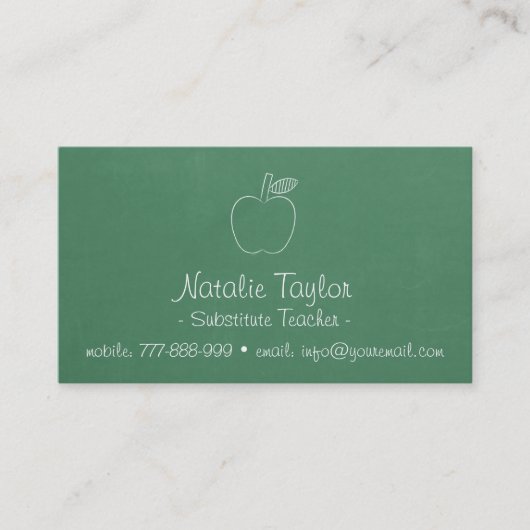 Apple Doodle Green Chalkboard Substituut leraar Visitekaartje (Voorkant)