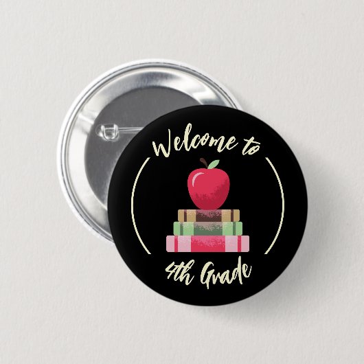 Apple en boeken schoolbord Back-to-School Button (Voorkant /achterkant)