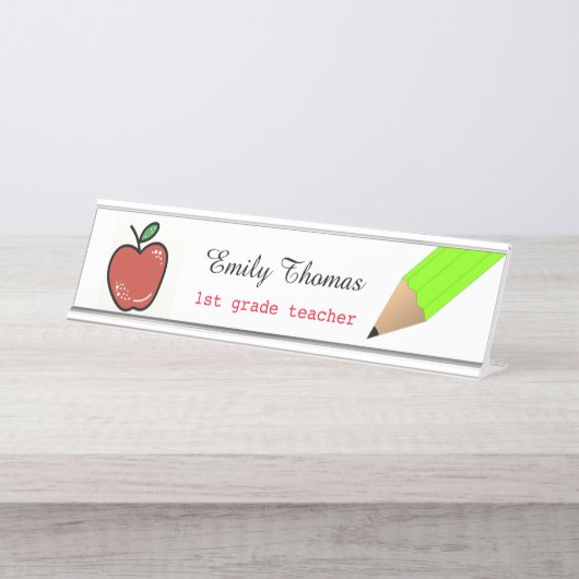 Apple en Green Pencil School Bureau Naambordje (Voorkant)