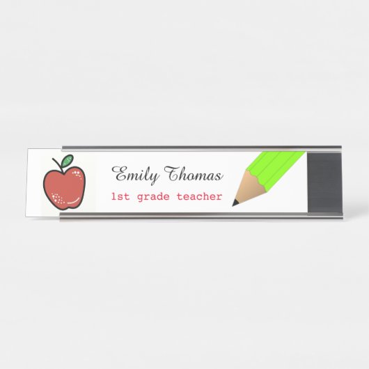 Apple en Green Pencil School Bureau Naambordje (Voorkant)