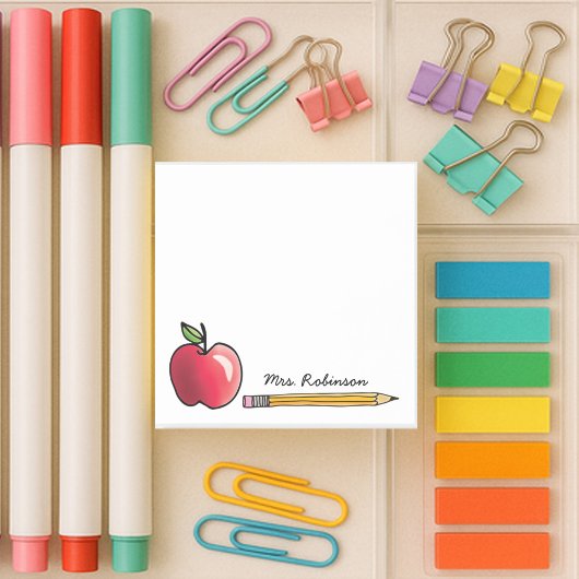 Apple en Pencil Gepersonaliseerde leraar 3 x 3 Post-it® Notes