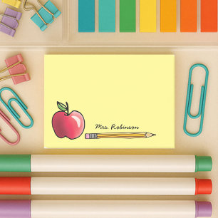 Apple en Pencil Gepersonaliseerde Leraar Geel 4x3 Post-it® Notes